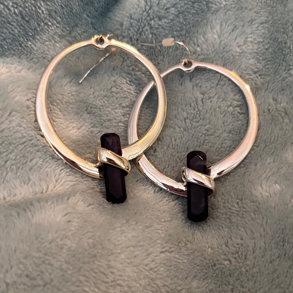 Chic Silver and Black Accent Hoop Earrings